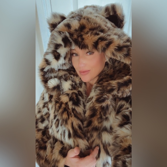 Spirit Hoods Leopard Print Faux Fur Coat hooded with ears SOLD OUT Sz Medium - Picture 13 of 15